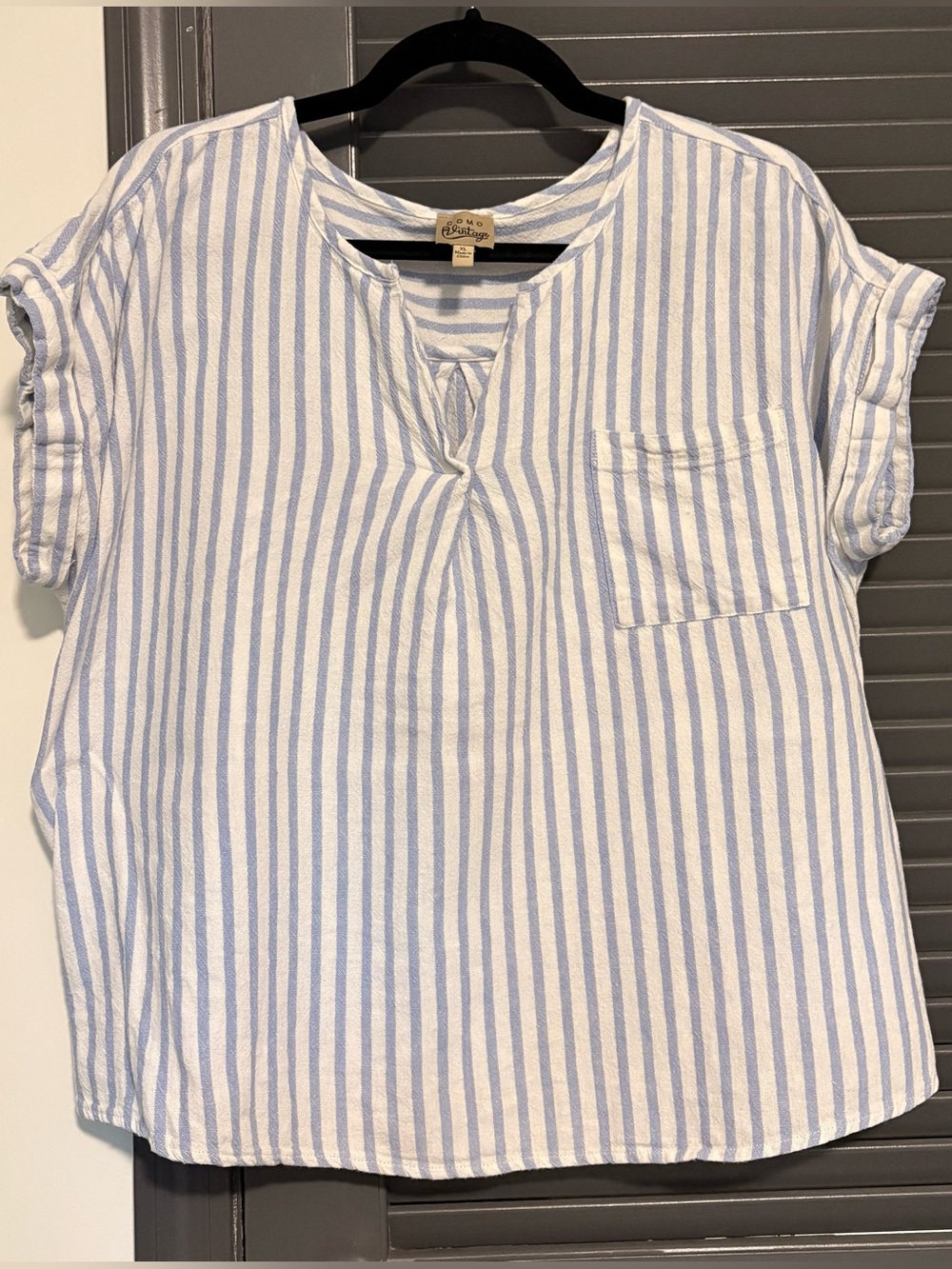Como Vintage Linen Blend Blue and White Striped Tunic Top